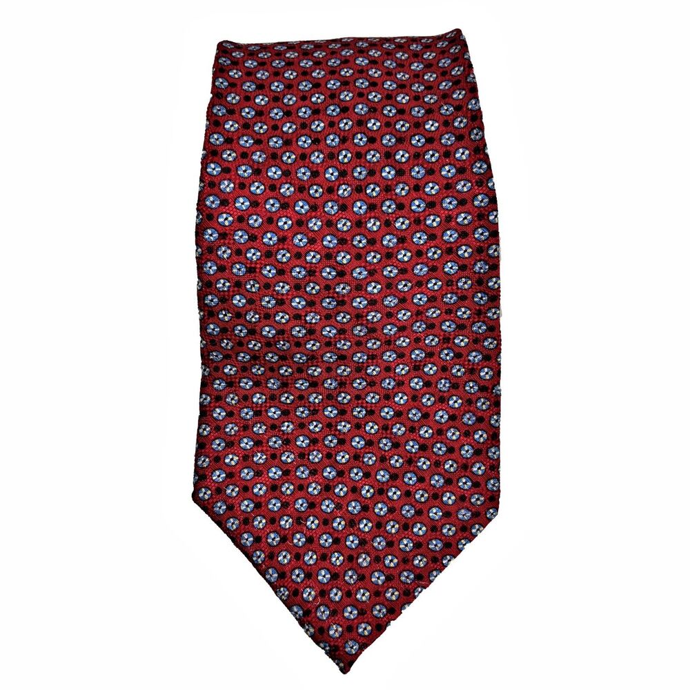 Italian Silk Mens Wide Necktie Red Made USA Dots Textured Workwear Formal